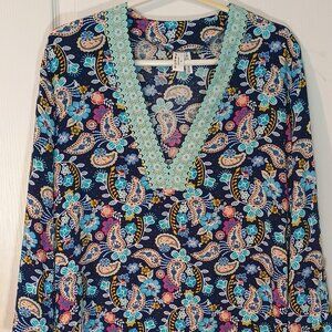 Liz Claiborne/Cover Up Dress/Women L/Paisley/Boho 3/4 Sleeve